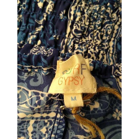 Surf Gypsy Sz M VTG Havana Off Shoulder Tunic Dress Blue Lined Ruffle Mini NWT - Picture 4 of 8